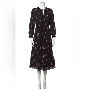 Ulla Johnson Black Floral Midi Dress